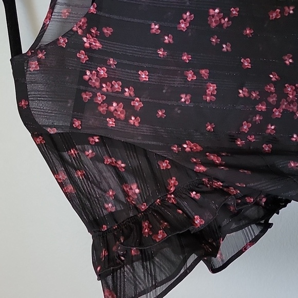 Lane Bryant Romantic Spring Office floral sheer ruffle sleeve top size 18 - Picture 2 of 6